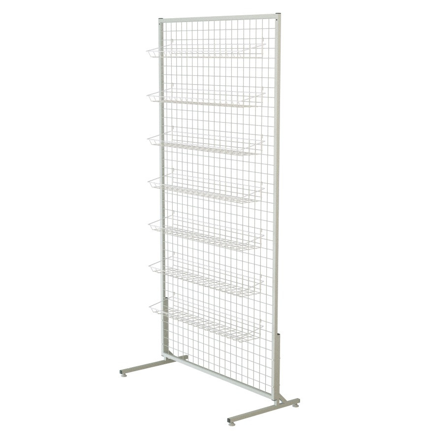 Стійка-сітка 100х180 з кошиками 85х15 (7 штук), біла