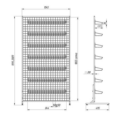 Стійка-сітка 100х180 з кошиками 85х15 (7 штук), біла, фото 2