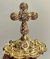 Хрест позолочений для митри з камінням фіанітів