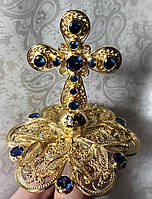 Хрест для митри з позолотою ручної роботи з камінням фіанітів