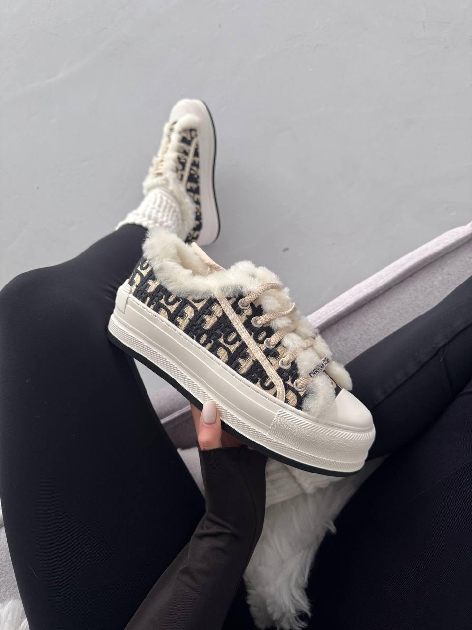 Зимові Кросівки Christian Dior Wal’n Dior Fur White/Black | жіночі, розміри 37–41