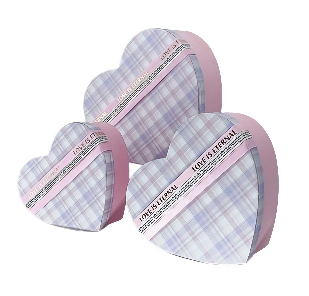 Подарункові коробки Серце в ніжну клітинку, набір 3 шт | Heart Gift Boxes Set