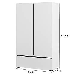 Невелика шафа з полицями та щухлядою Cross S 89 см біла та чорна дводверна без ручок у сучасному стилі