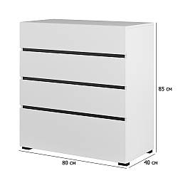 Комод без ручок Cross S 80 см білий та чорний з 4 ящиками у сучасному стилі