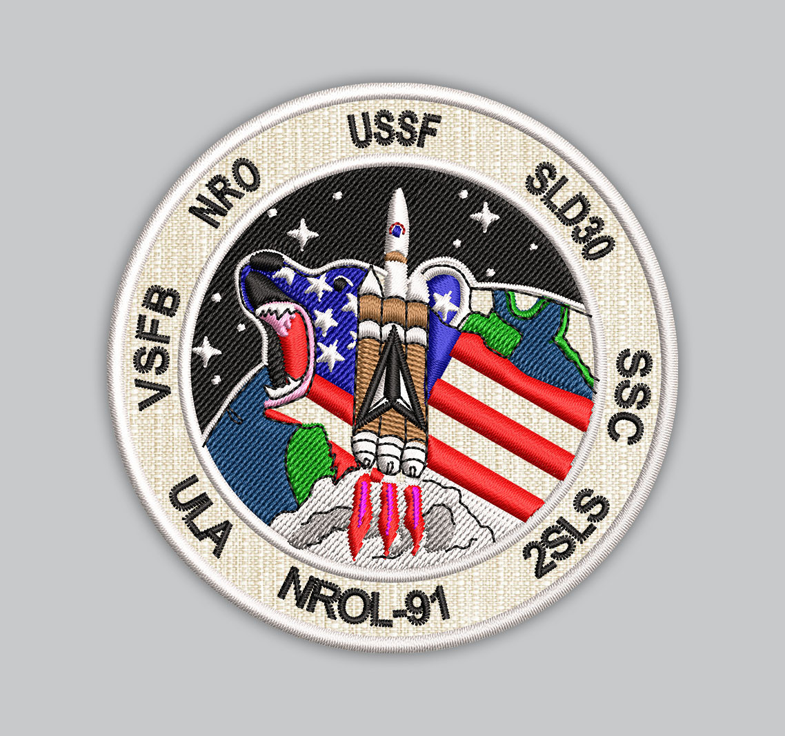 Шеврон "Емблемою місії NROL-91, : USSF, VSFB, NRO, ULA, NROL-91, 2SLS, SSC, SLD30. 9 см, фото 1