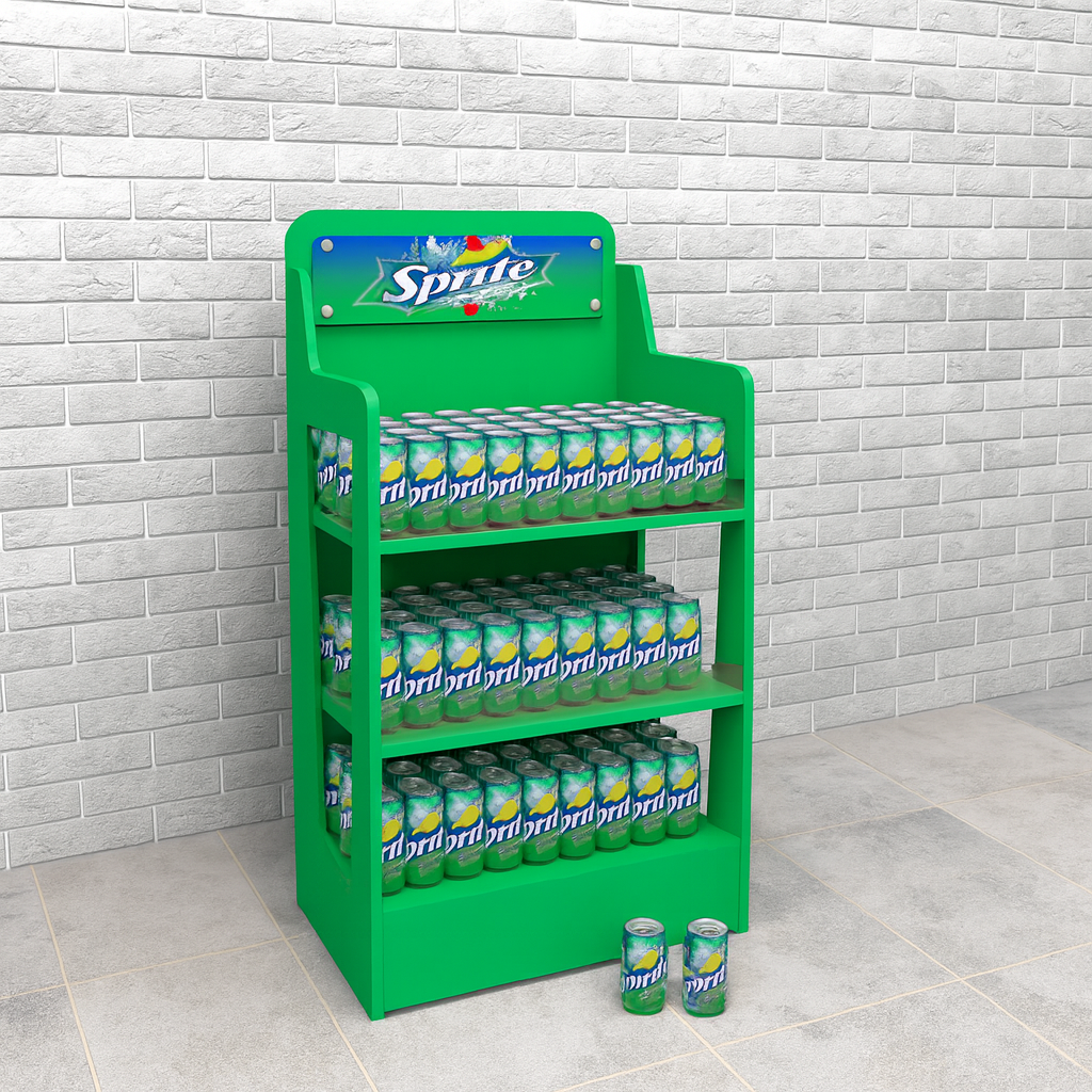 POS-стійка для напоїв Sprite — металевий торговий стенд під замовлення, фото 1