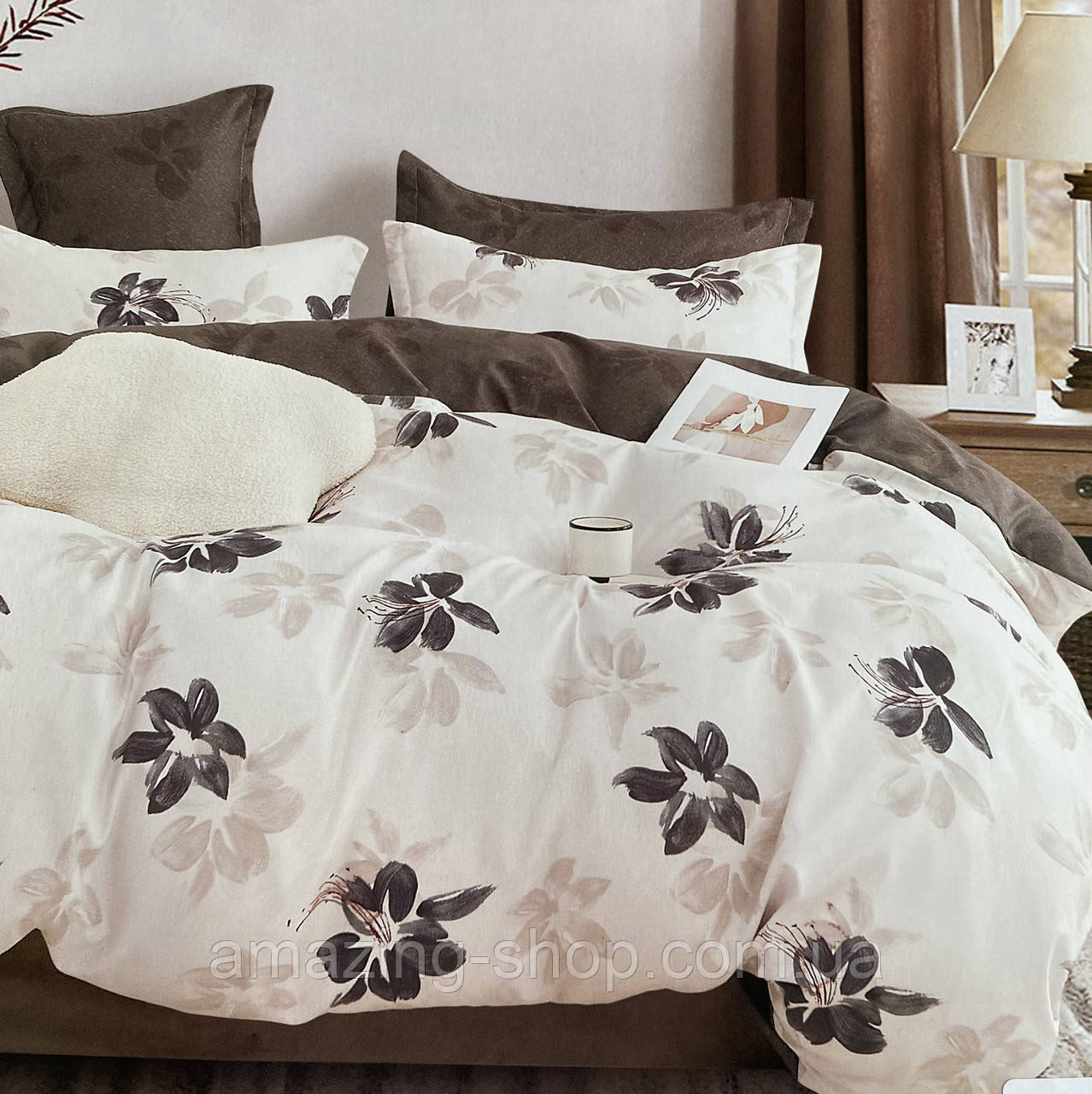 Постільна білизна Двоспальна з простирадлом на гумці 160х200+20 Комплект постільної білизни Фланель на гумі, фото 1