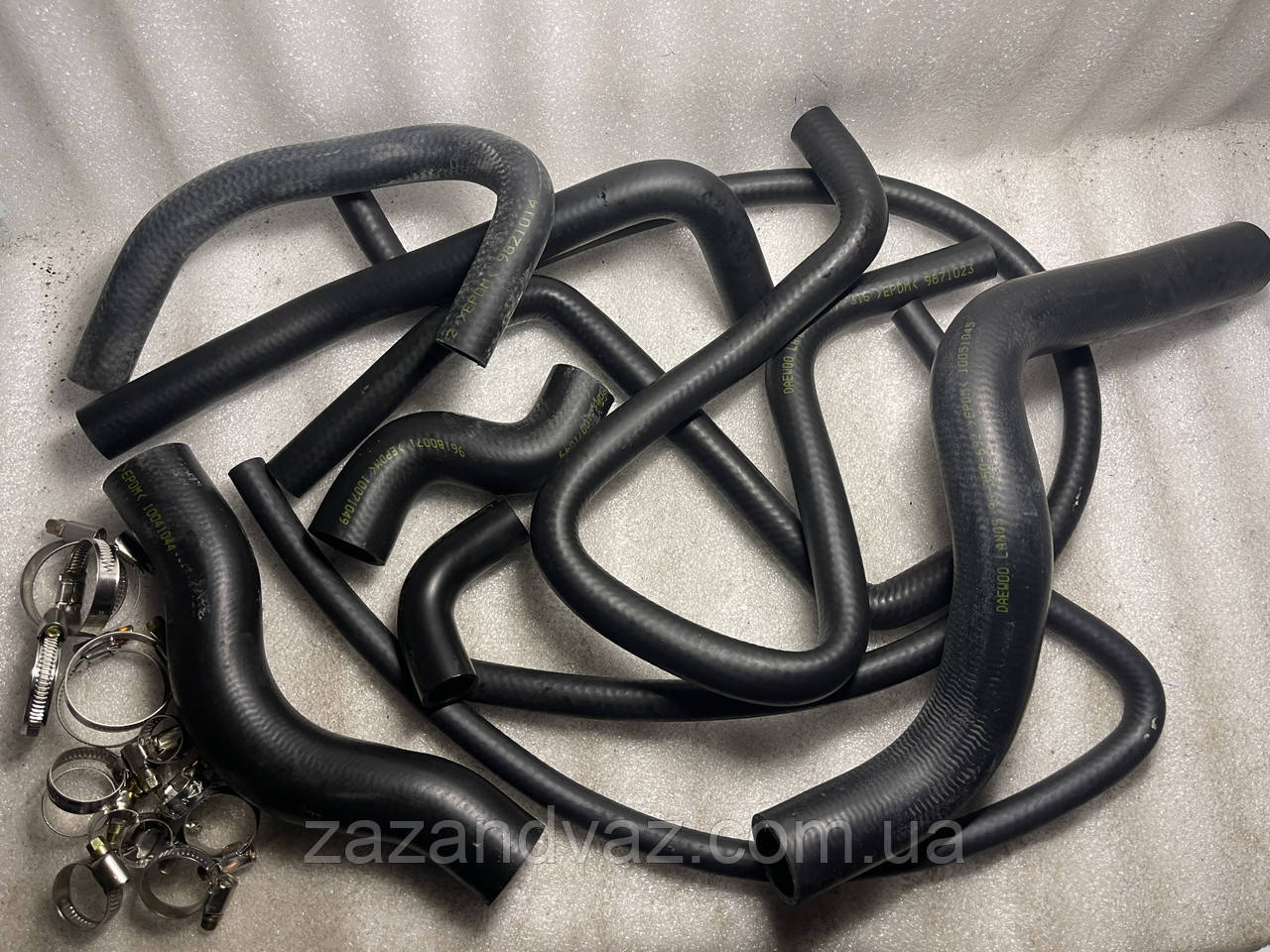 Патрубки системи охолодження й опалювача Ланос 1.5 Lanos 1.5 без кондиціонера ASR комплект із хомутами