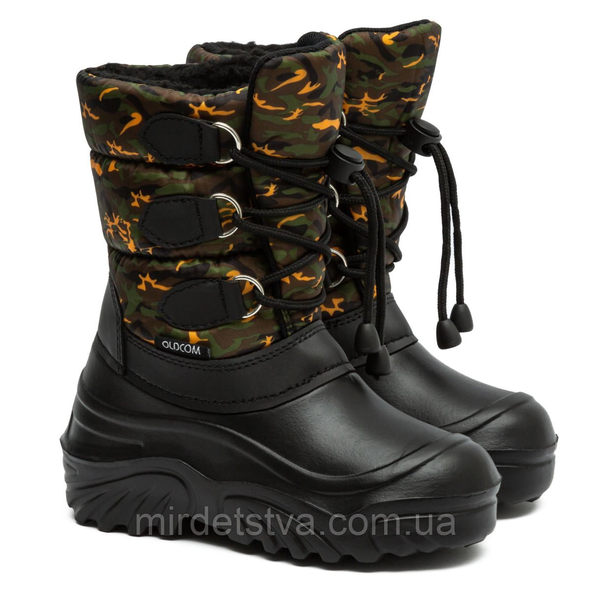Підліткові зимові дитячі чоботи дутики з калошею на хутрі для хлопчика Oldcom Wintry хакі розмір 30-37, фото 1