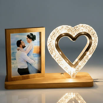 Світильник від USB з фоторамкою, Серце / Настільна фоторамка з підсвіткою / Світлодіодний нічник з рамкою для фото