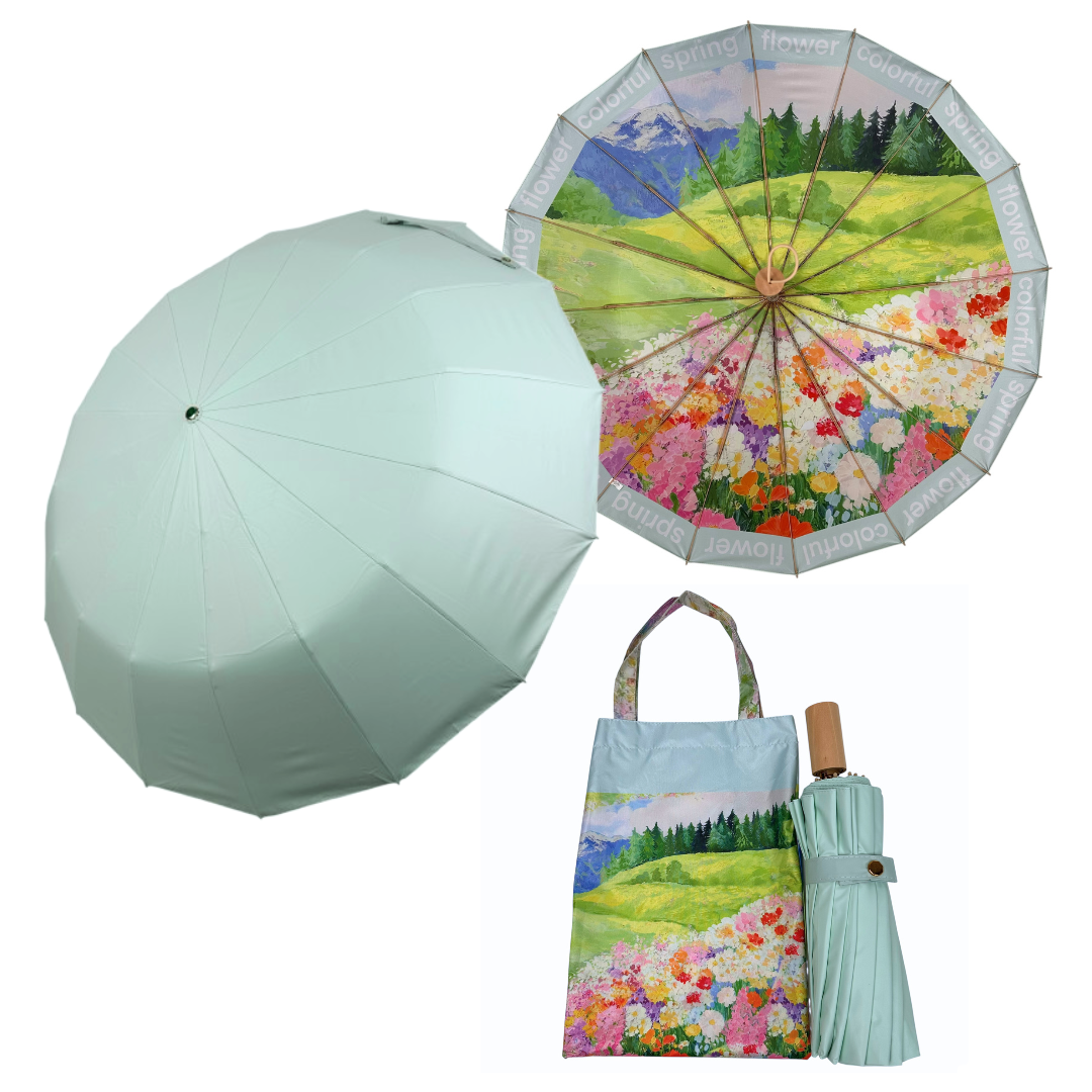 Жіноча механічна парасоля Mario на 16 спиць з малюнком всередині, салатовий, MR 04392-6