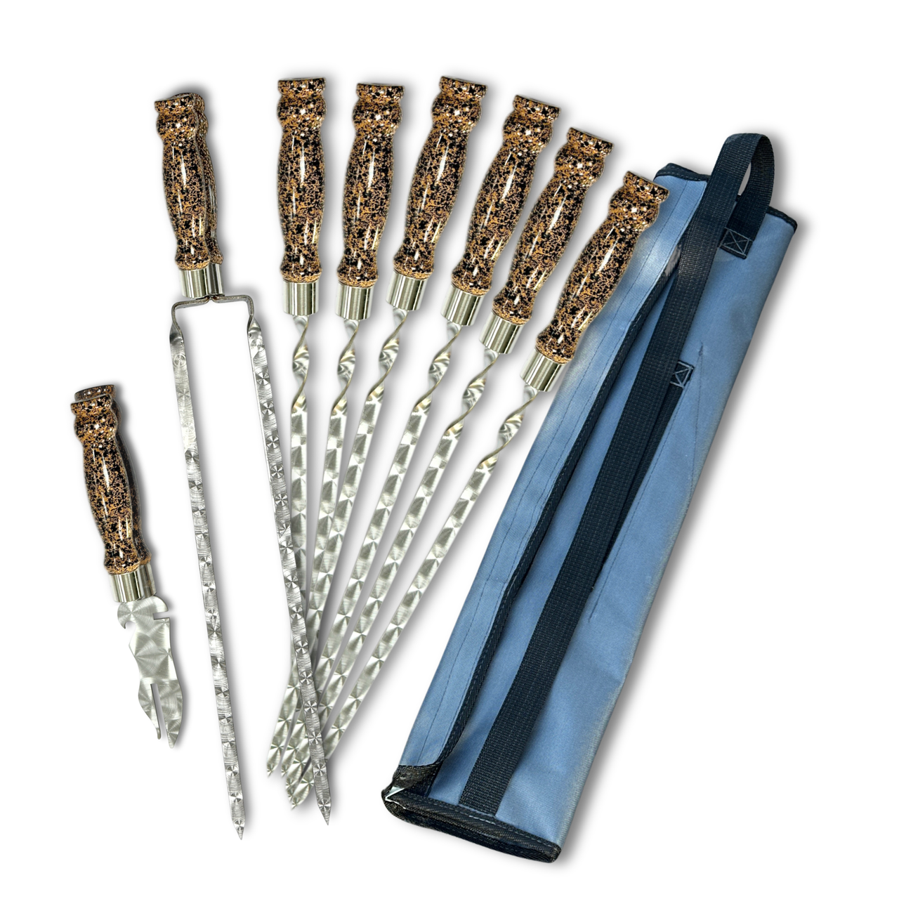 Набір шампурів Арго 6/1/1 мармурова ручка в сірому чохлі, фото 1