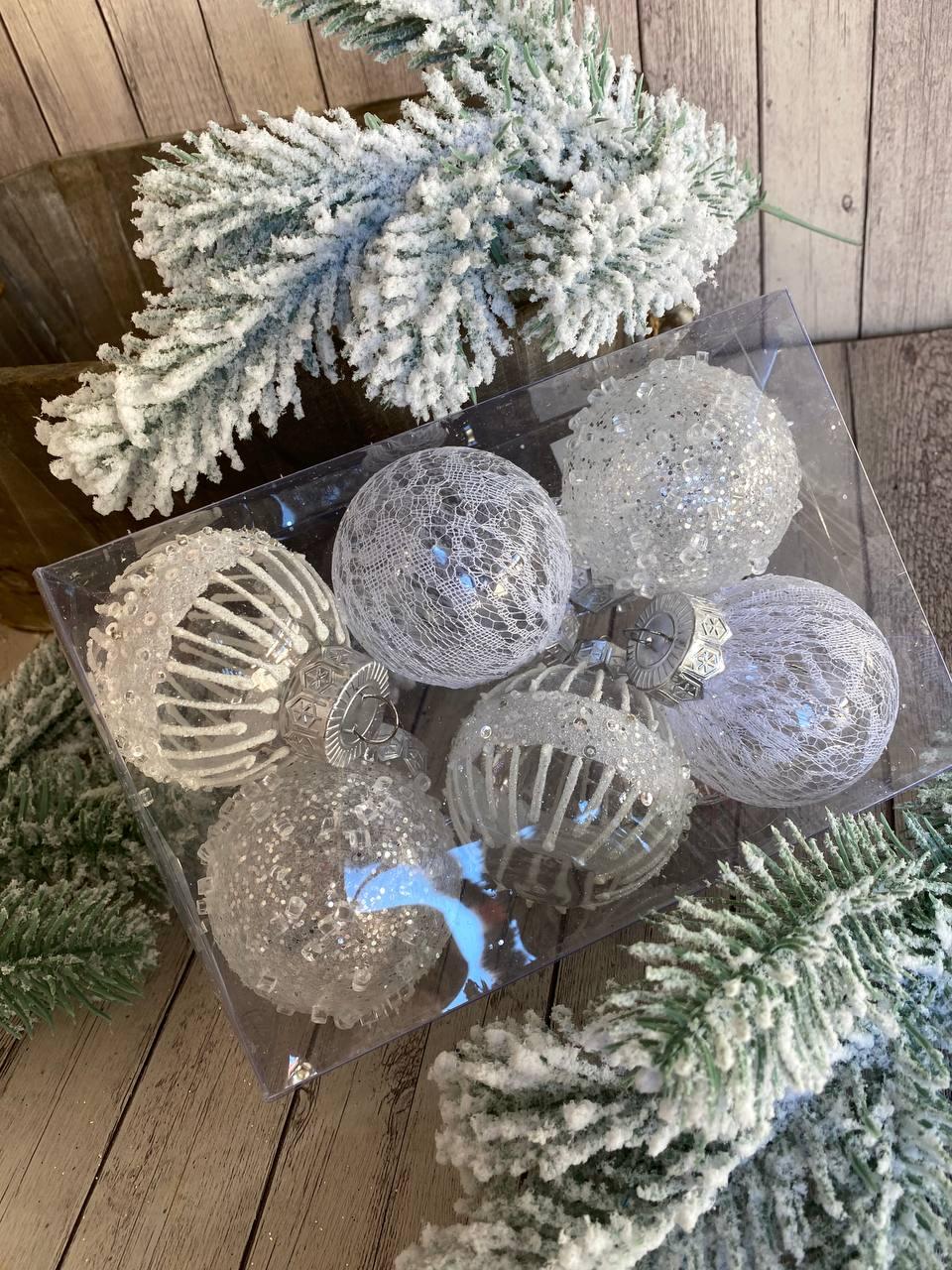Кулі на ялинку ажурні, новорічна колекція, пластик 6 шт d-6см, фото 1