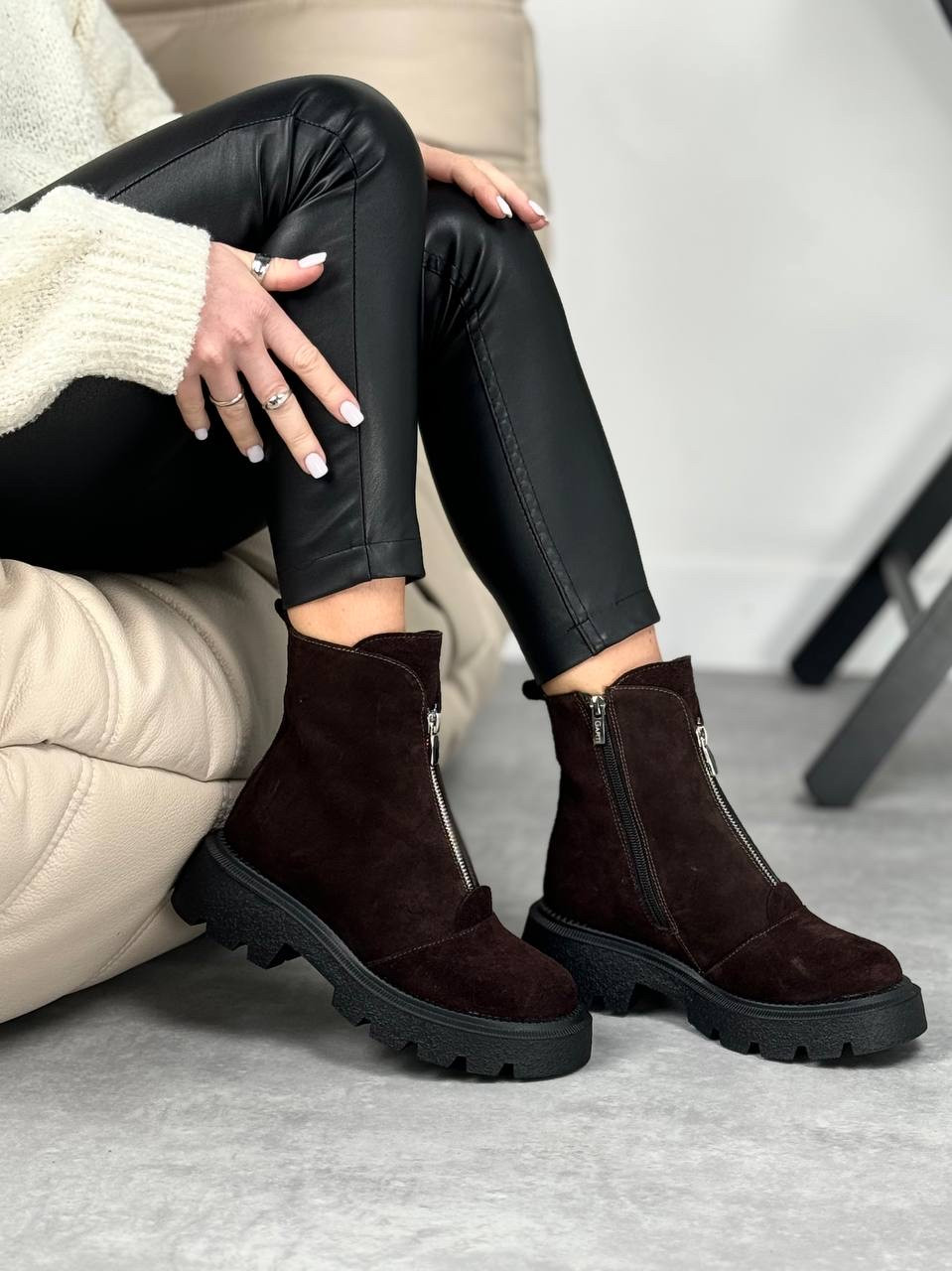Женские коричневые ботинки, женские кожаные челси, женские зимние ботинки, натуральные женские ботинки, фото 1