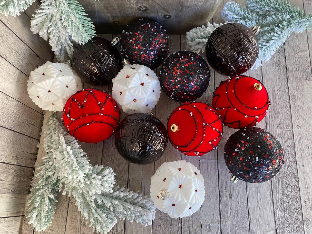 Кулі на ялинку, новорічна колекція, пластик 12 шт d-8см, фото 1