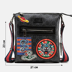 Чоловіча стильна сумка Gucci GG Supreme Tiger Patch Messenger (чорна) повсякденна сумка-месенджер A0384 vkross