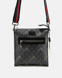 Чоловіча стильна сумка Gucci GG Supreme Tiger Print (чорна) повсякденна сумка-месенджер A0382 vkross