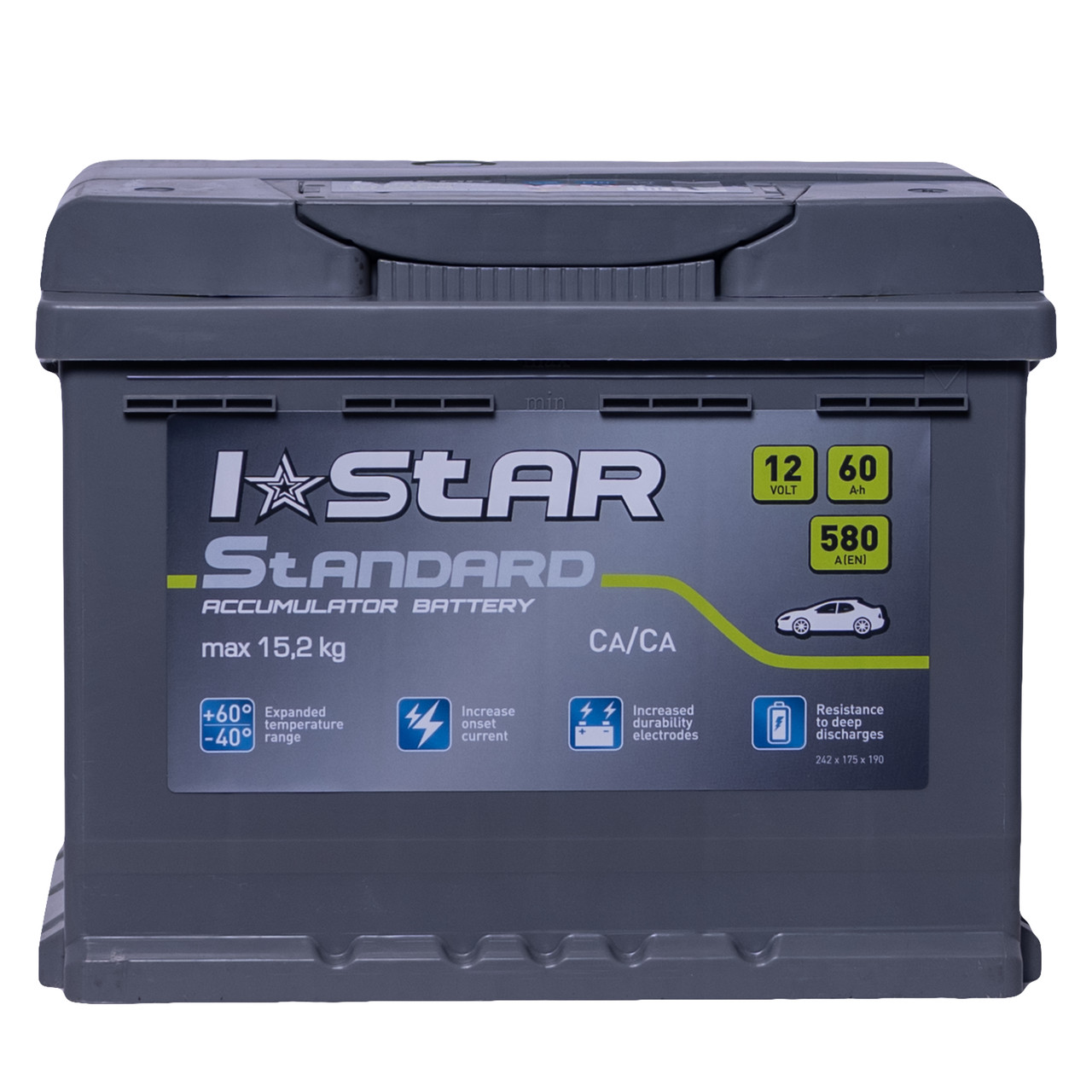 Акумулятор автомобільний 60Ah I STAR Standard (+/-) EN580 (15.2кг) 242x175x190, фото 1