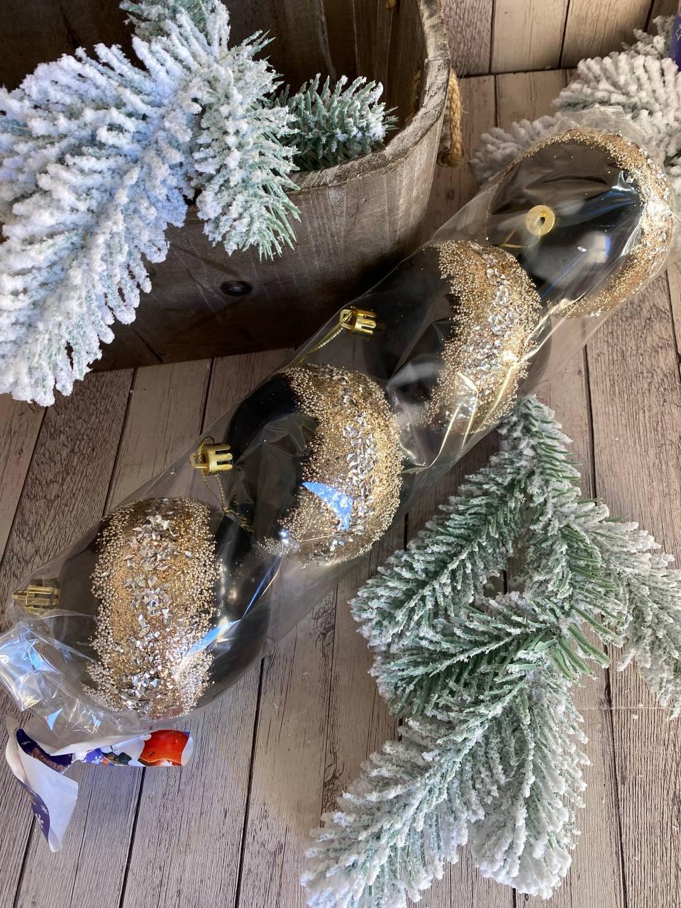 Кулька на ялинку з гліттерним покриттям, новорічна колекція, d8 см(ціна за один набір), фото 1