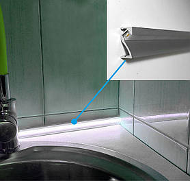 Алюмінієвий плінтус для кухні на стільницю з підсвічуванням ПДС - LightWave срібло матове 3,0 м