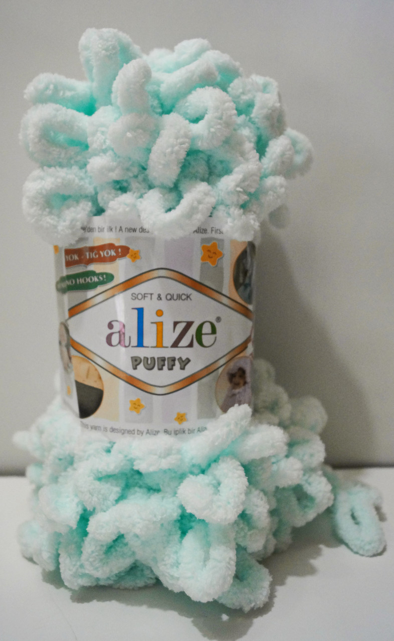 Пряжа Alize Puffy петелькова пряжа для в'язання без спиць № 15 - водяна зелень