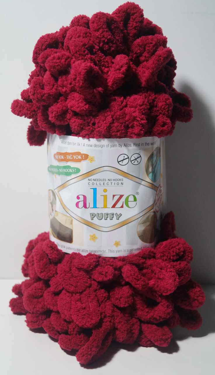 Пряжа Alize Puffy петелькова пряжа для в'язання без спиць № 107 - фуксія