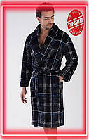 Ol Мужской халат велсофт Eco Mod махровый черный-синий с шалевым воротником для дома и отдыха теплый к TOP22-G