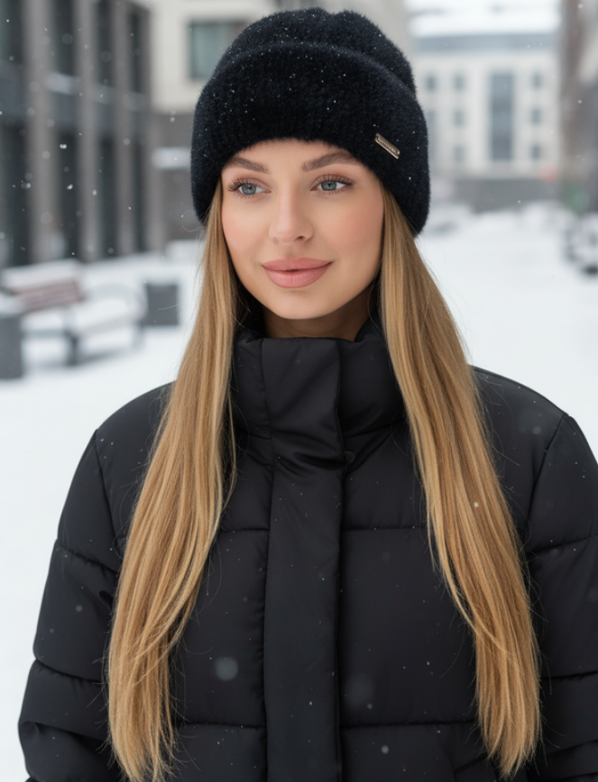 Шапка жіноча Елія з підворотом чорний розмір 56-59, фото 1