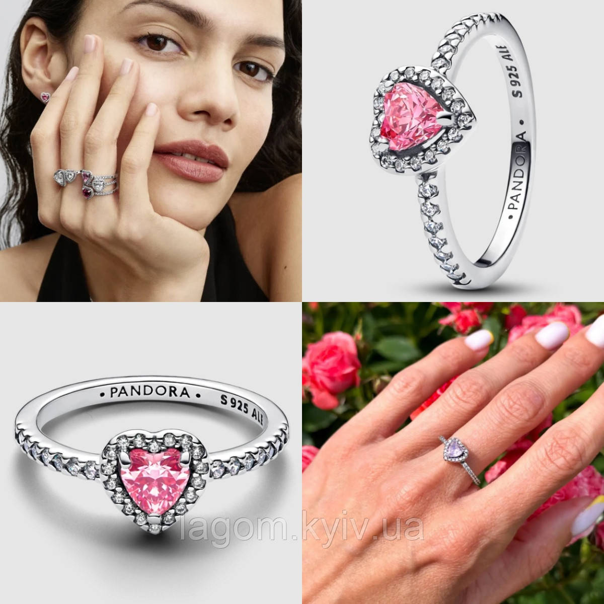 Срібна каблучка в стилі PANDORA "Рожеве Серце" 925 проба №5 16 кільце з рожевим сердечком ПАНДОРА, фото 1