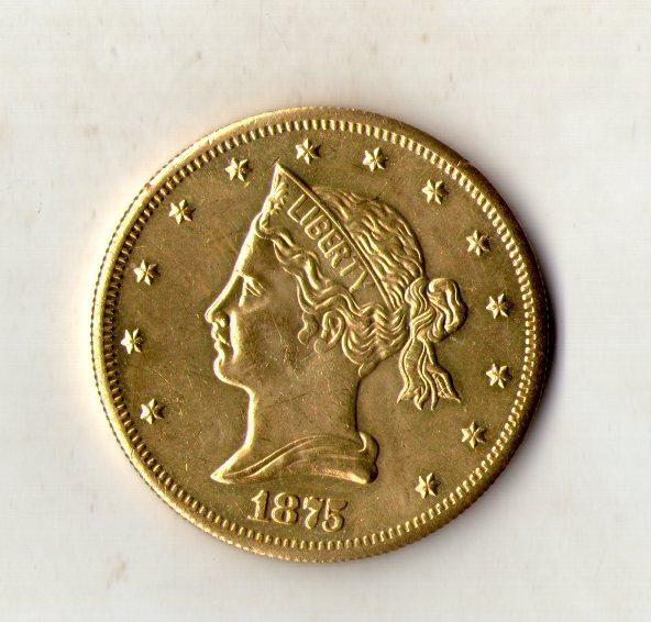 США 10 доларів 1875 рік муляж рідкої золотої монети, фото 1