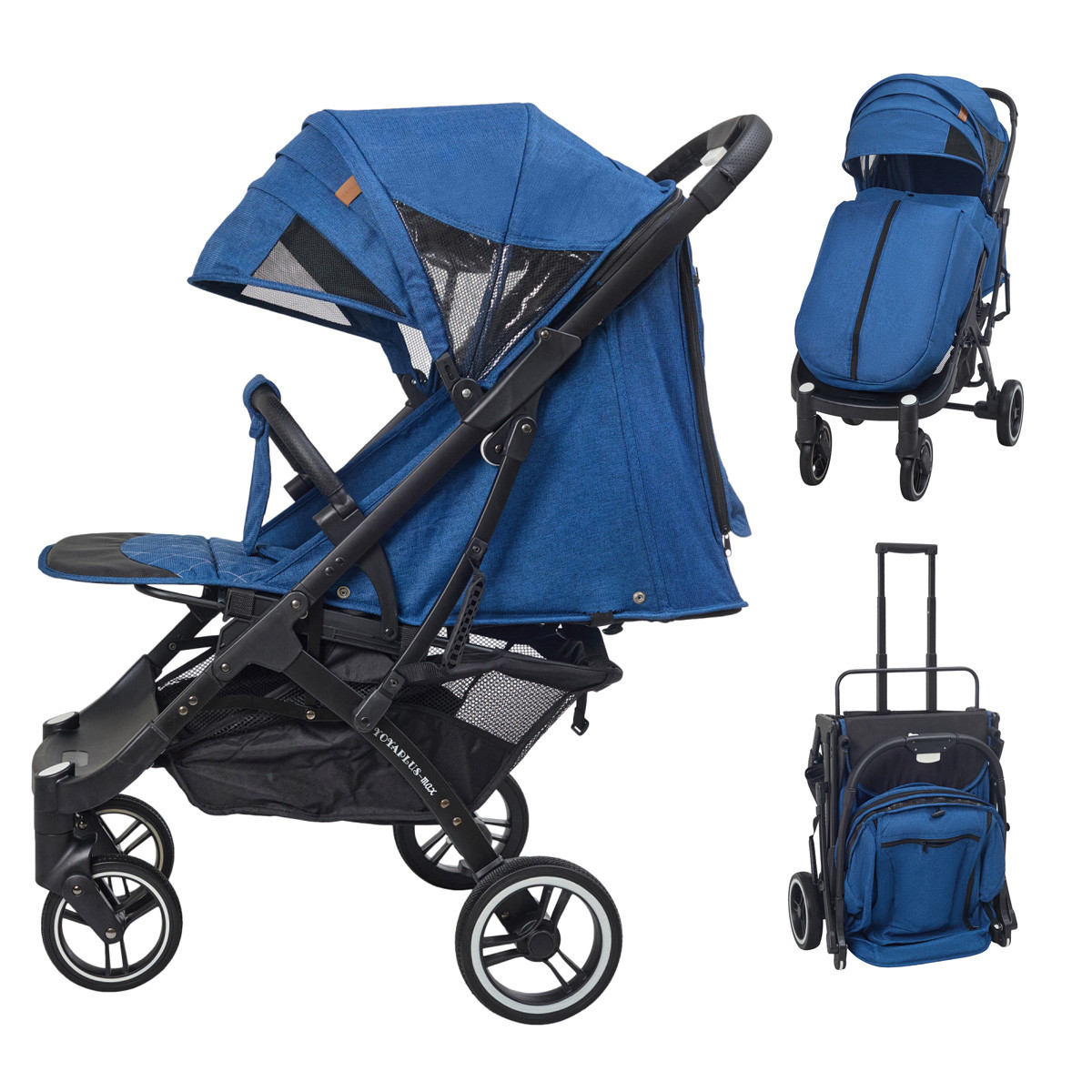 Прогулянкова коляска Yoya Plus Max Синя, рама чорна