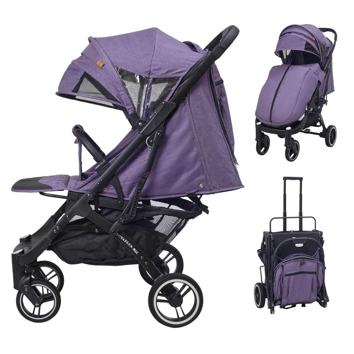 Прогулянкова коляска Yoya Plus Max Фіолетова, рама чорна