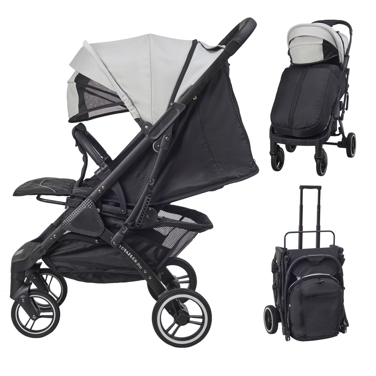 Прогулянкова коляска Yoya Plus Pro 2024 Світло-Сіра, рама чорна