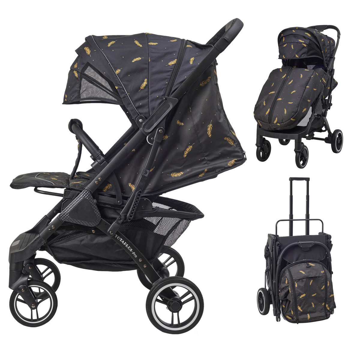 Прогулянкова коляска Yoya Plus Pro Золоте пір'я, рама чорна
