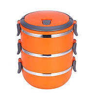 Термо-ланчбокс Lunchbox Three Layers бокс із неіржавкої сталі харчової потрійної для їжі Жовтогарячий
