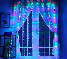 Гірлянда водоспад на вікно М-3 3х1.9 м. 336 Led, разноцветная гирлянда штора для дома (новорічна гірлянда)