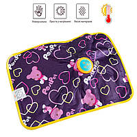 Грілка для рук багаторазова "Фіолетова із сердечками" 26х18 см, електрогрілка водяна (грудка електрична)