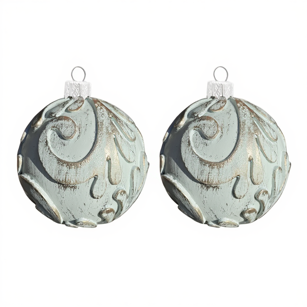 Набір ялинкових куль Вінтаж 2 штуки 8см Тіффані з золотою паталлю, новорічні прикраси іграшки пластикові декор ялинка, фото 1