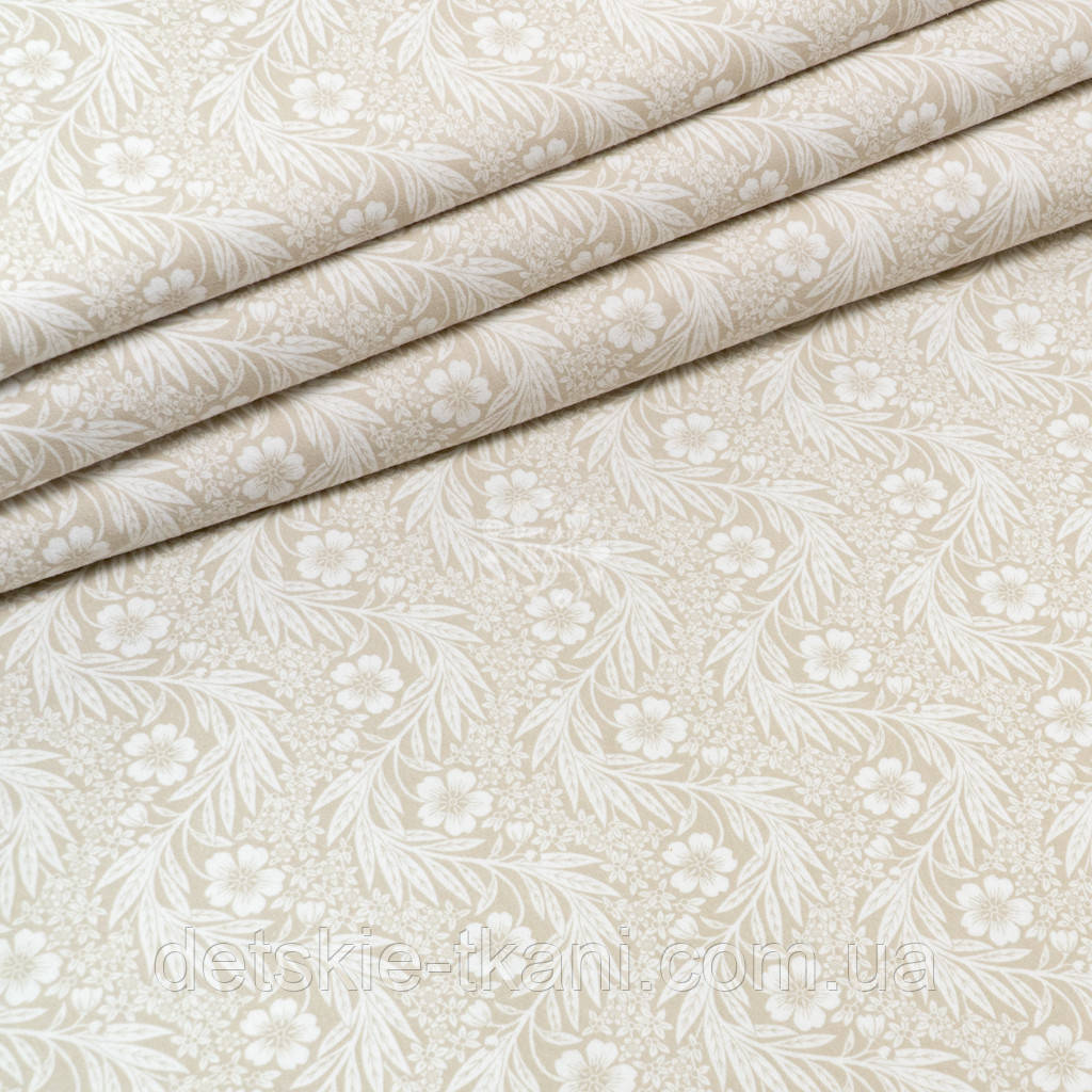 Фланель "Густі молочні квіти на світло-бежевому", ширина 240 см, фото 1