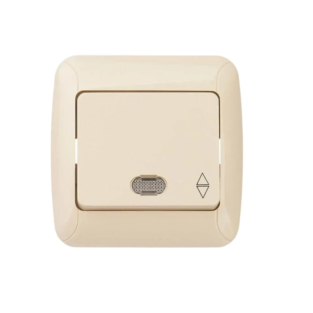 Вимикач одноклавішний прохідний з підсвіткою кремовий Gunsan Fantasy 1231200161108, фото 1