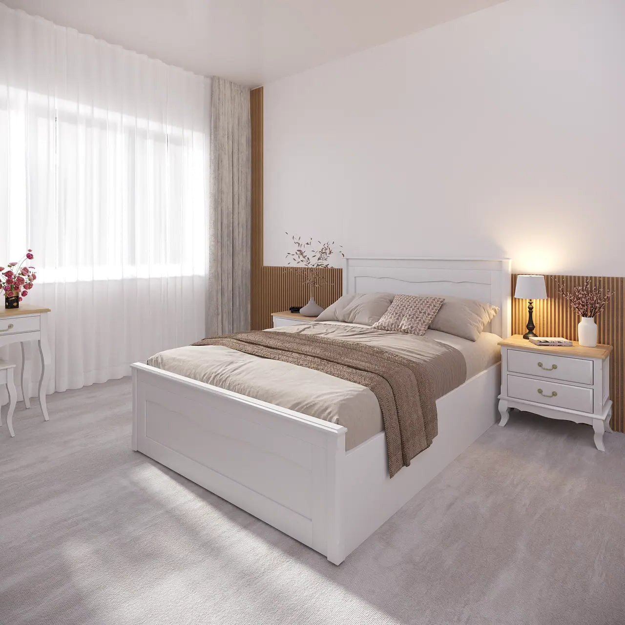 Ліжко двоспальне "Моне" з підйомним механізмом з натурального дерева, фото 1