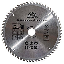 Диск пиляльний Vitals по дереву 250x30/25.4, ATB 60