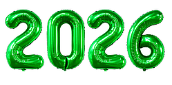Фольговані кульки цифри "2026" зелені , 80 см.  | Новий рік