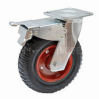 Колесо 200 мм з цільнолитою гумовою шиною поворотне з гальмом