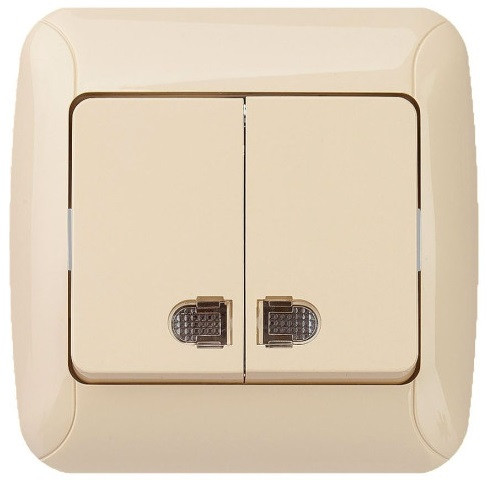 Вимикач двоклавішний з підсвіткою кремовий Gunsan Fantasy 1231200161104, фото 1