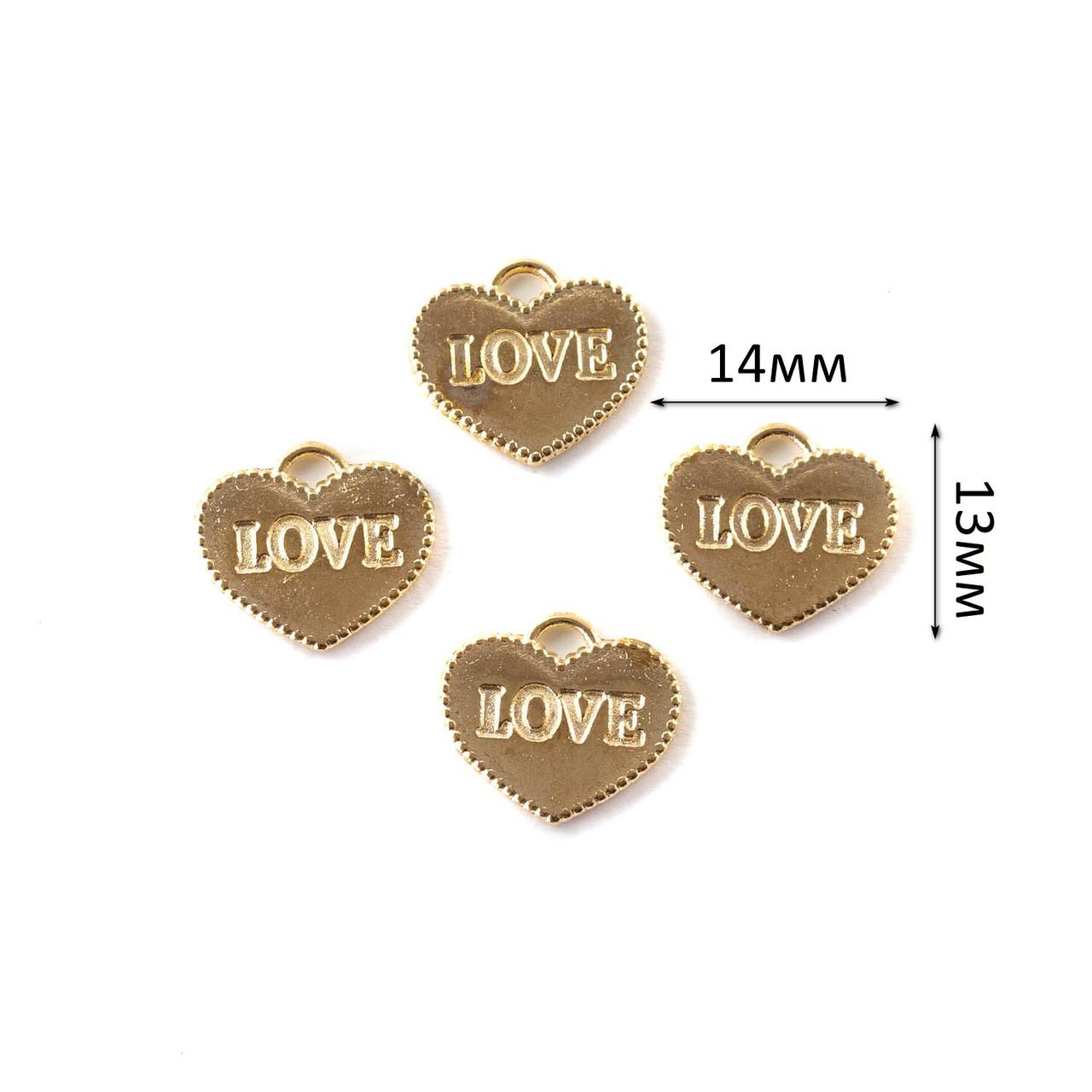 Підвіска Серце Love золото 1шт 14*13мм PDZ097, фото 1