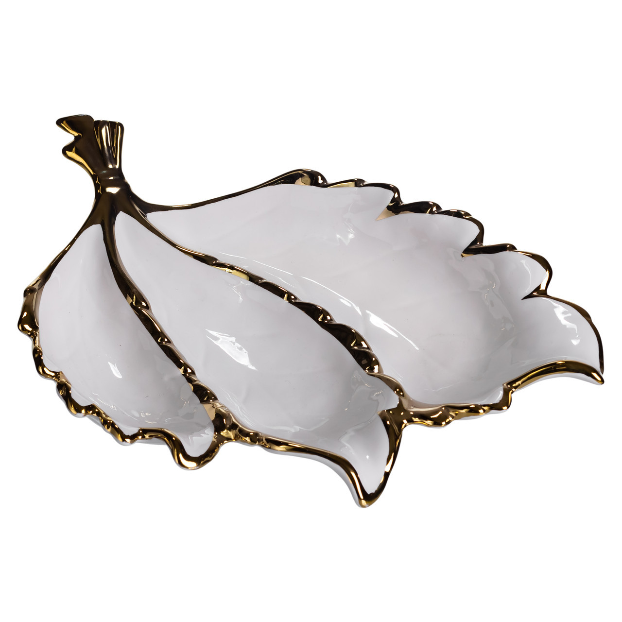 Менажниця порцелянова на 3 секції для закусок 40×25×7.5 (см) тарілка менажниця Білий із золотом ZBSY-16, фото 1