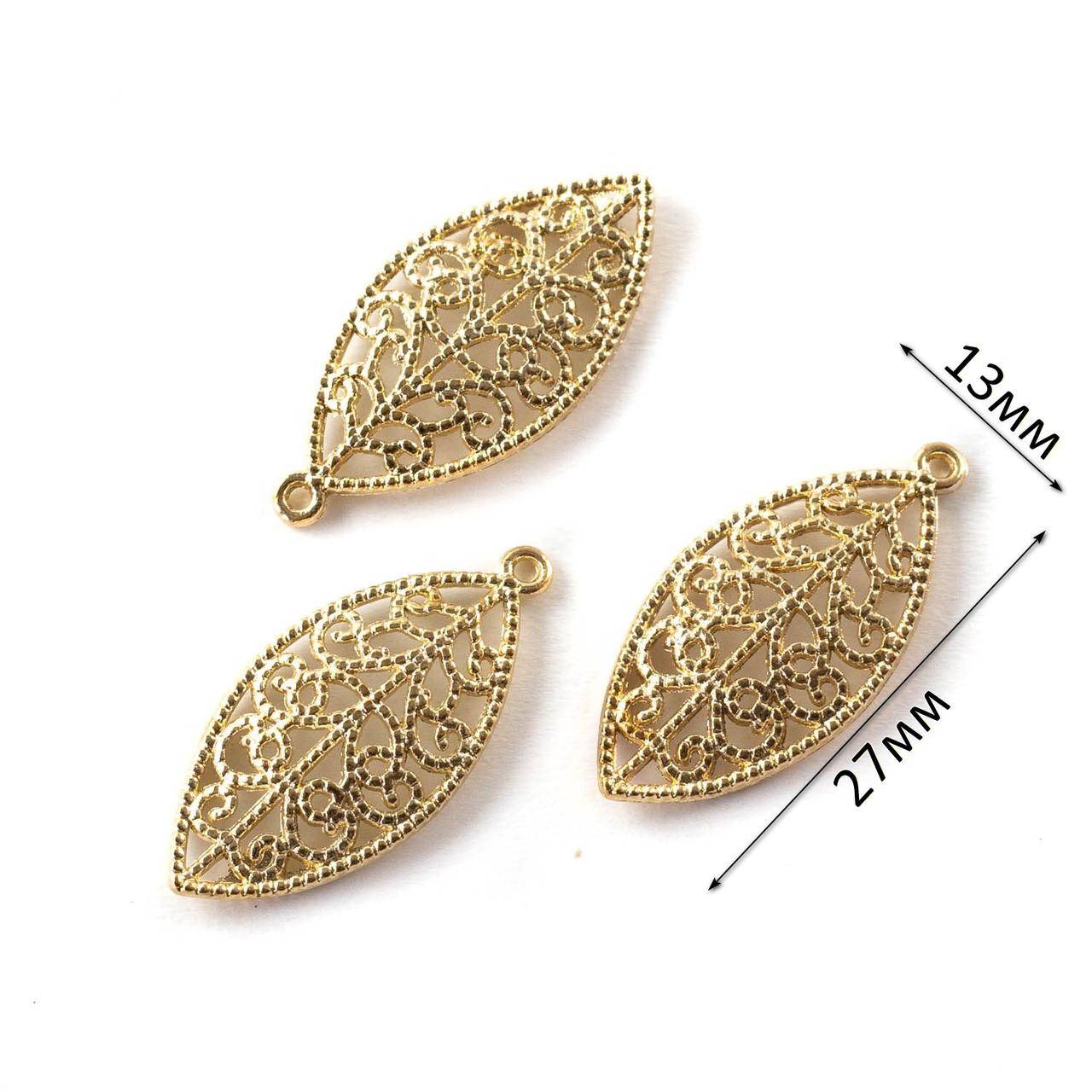 Підвіска Ажурний листок золото 1шт 13*27мм PDZ098, фото 1