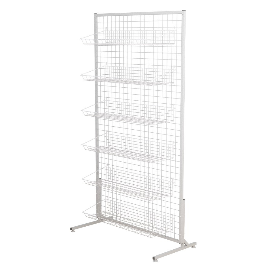 Стійка-сітка 100х180 з кошиками 85х25 (6 штук), біла