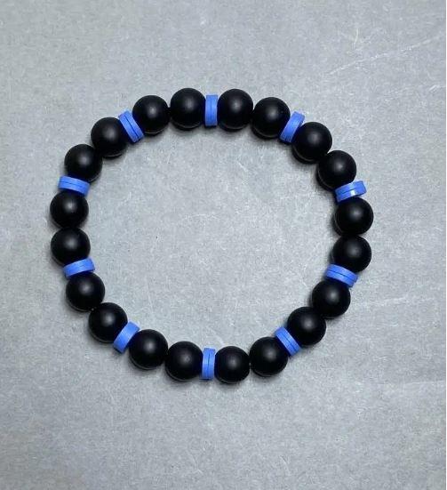 Браслет Шунгіт кулька d-8мм+- Полімерна глина рондель 6х1мм+- L- 18см +-стрейч, фото 1